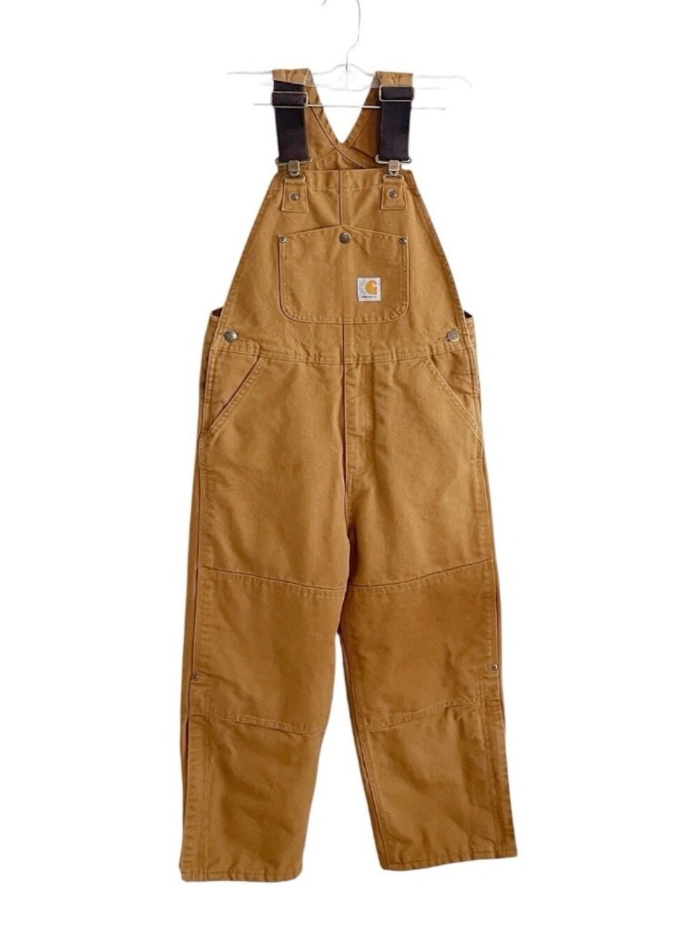 Carhartt Bib Overalls Tan Double Knee Duck Canvas Size 10 Youth Work Hunting